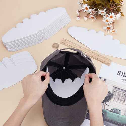 FINGERINSPIRE 50 Pcs Baseball Caps Inserts Shapers 3.7x11.2inch White Baseball Caps Inserts Universal Cap Inner Liner Cardboard Hat Support Brim Holder for Fitted Ball Sports Cap Insert