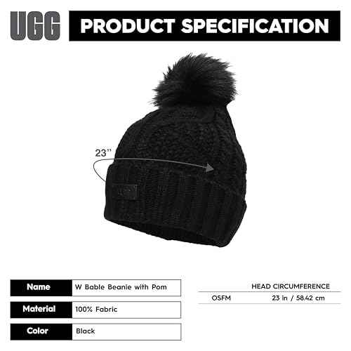 UGG Women's Cable Beanie with Pom, Black