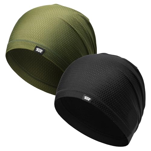 Longlong 2 Pack Summer Cooling Beanies - Breathable Skull Caps for Big Heads, Black & Army Green