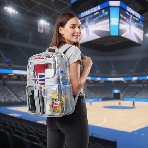 Heavy Duty Clear Backpack for Stadium Events 16in See Through Bookbag Grey