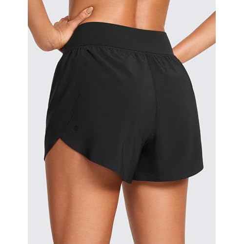 CRZ YOGA High Waisted Dolphin Athletic Running Shorts for Women 3" High Split Comfy Mesh Liner for Gym Workout Track