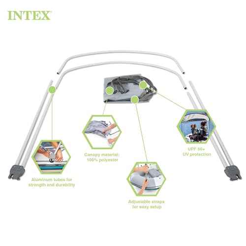 Intex Bimini Top Sun Shade Canopy Cover with Aluminum Frame for Mariner, Seahawk, Excursion, & Challenger Boat Models, Accessory Only, Gray