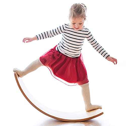 Gentle Monster Wooden Wobble Balance Board, 35 Inch Rocker Board Natural Wood, Kids Toddler Open Ended Learning Toy, Yoga Curvy Board for Office & Classroom Adult