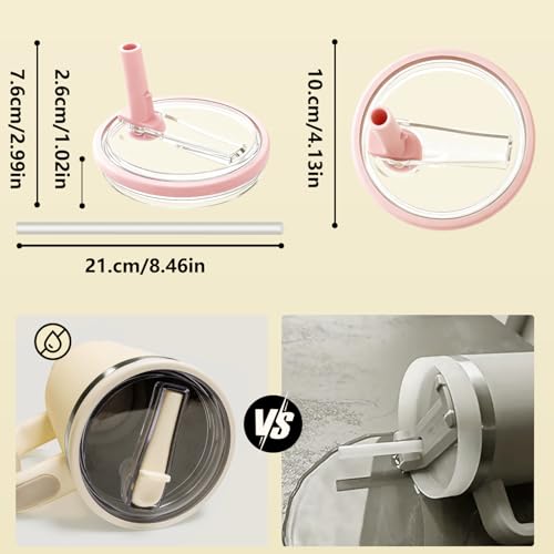 Cream & Pink 2 Pack 40oz Flip Straw Lid for Hydrojug Tumbler Replacement with Straws & Brush