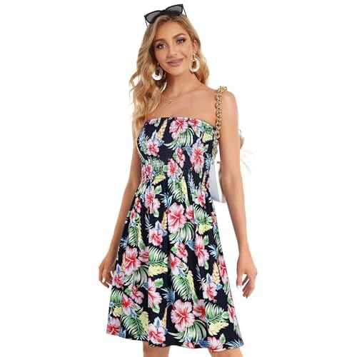 CHICGAL Summer Dresses for Women Beach Cover Ups Strapless Boho Floral Print Sundress