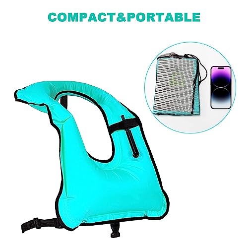 Blue Inflatable Snorkel Vest for Adults - Portable Swim Jacket, Buoyancy Aid for Diving and Water Sports