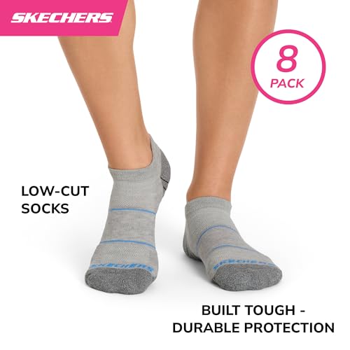 Skechers Women's Low Cut Work Socks 8-Pack with Cushion & Mesh Ventilation - Light Grey Heather/White/Black, Size 9-11