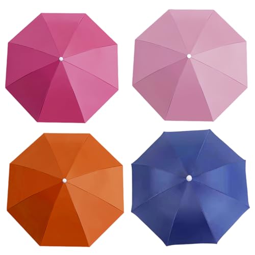 Rainbow Waterproof Umbrella Hat for Adults - Folding Sun & Rain Headwear B (4 Pack)