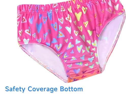 Kids Girls Tankini Swimsuit UPF50+ Ruffle 2-Piece Bathing Suit for Ages 2-14, Pink Yellow, 7-8 Years