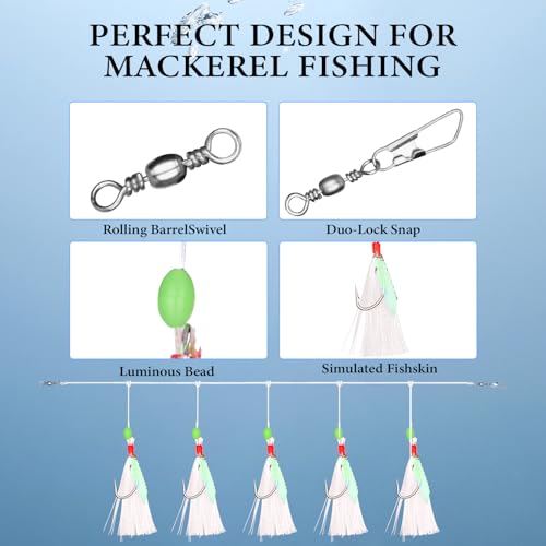Saltwater Fish Bait Rigs with Hooks and Feathers - Handcrafted Fish Skin Lures