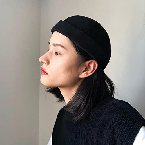 Black Cotton Brimless Docker Cap Adjustable Street Sailor Skullcap Beanie