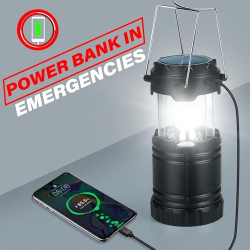4 Pack 3-in-1 Solar Rechargeable Camping Lanterns with Power Bank, Magnetic Base, Hanging Hook, Collapsible Waterproof LED Lights