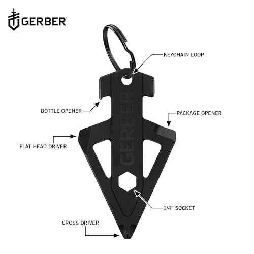 Gerber Gear Broadhead Keychain 5-in-1 Multitool, Clips to Pocket or Keychain with Bottle Opener, Flat Head Driver, Package Opener, Cross Driver and 1/4" Socket, EDC Gear for Everyday Carry