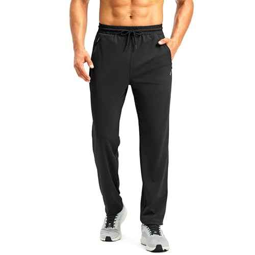 Pudolla Men's Athletic Pants with Zipper Pockets Stretch Workout Sweatpants Lightweight Running Joggers for Men