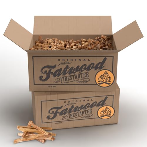 Fatwood Fire Starter Sticks 25-lb Box 2-Pack - Indoor or Outdoor All Natural Pine Fire Starters for Campfires, Fireplace, Firepit, Wood Stove, or BBQ Grill - Kindling Wood Firewood by Pure Garden