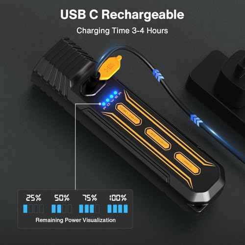 RECHOO Rechargeable Flashlight High Lumens, Portable Flashlight for Emergencies with COB Side Light & 6 Modes, Multi-Functional LED Flashlight for Outdoor, Home, Camping (Battery Included)