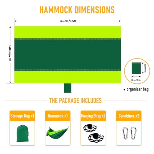 Camping Hammock Lightweight, Portable Hammocks with Tree Straps, Travel Swing Nylon Camp Hammocks for Adult Kids, Outdoor Essentials for Hiking Beach Backpacking