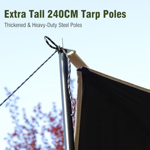 Gold Waterproof Camping Tarp Hammock Rain Fly 14.7x14.7ft with Poles - Multifunctional Tent Shelter