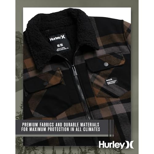 Hurley Mens Flannel Jacket - Soft Fleece Plaid Sherpa Lined Flannel Trucker Jacket - Warm Winter Jackets for Men