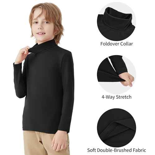 QBK Boys Turtleneck Long Sleeve Thermal Turtle Neck Sweater for Kids 4T-16 Years Soft Warm Under Shirts
