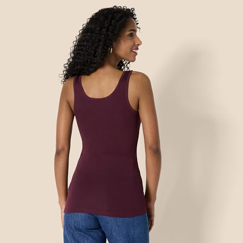Women's Slim-Fit Cotton Modal Rib Tank Top Pack of 4 - Small Beige Blush Burgundy Terracotta