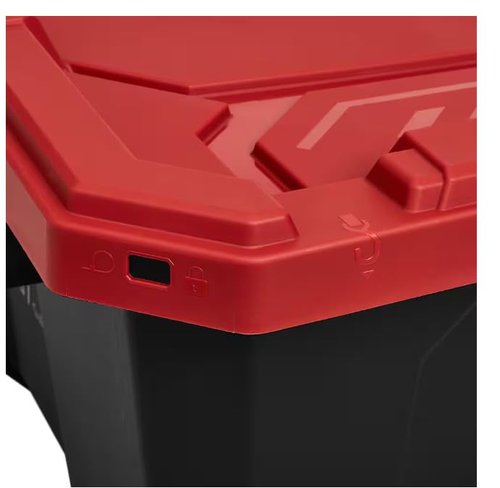 Husky 170 Gallon Pro Grip Storage Tote, Black/Red, Wheeled with Steel Handle, 48.6 x 40.1 x 27.4 inches