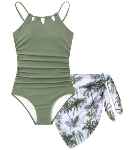 Girls One-PPiece Swimsuit with Cover Up, Green, Size 13-14 Years — Variation of THIS listing