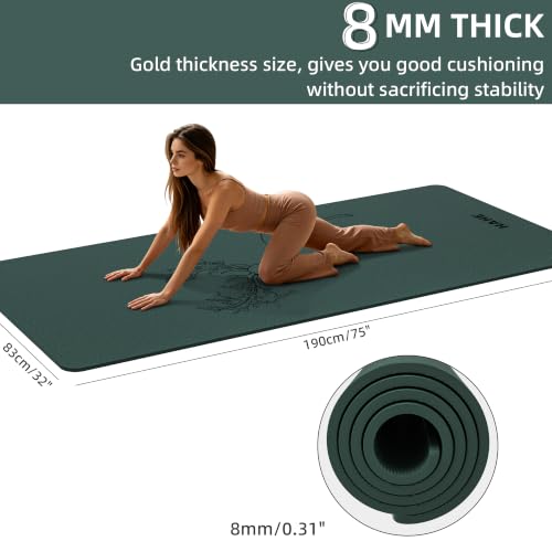 Extra Wide Yoga Mat 75x32 Inches with Deer Print - Green - Non-Slip Exercise & Fitness Mat