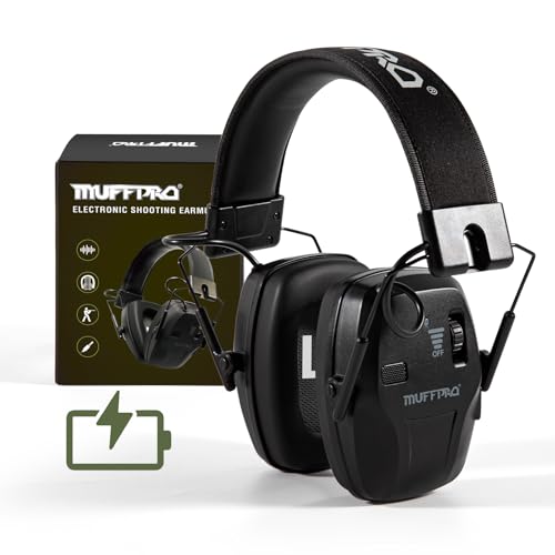 Muffpro Rechargeable Shooting Ear Protection with Sound Amplification Electronic Earmuffs for Noise Reduction, Active Noise Canceling Ear Muffs for Hunting Black
