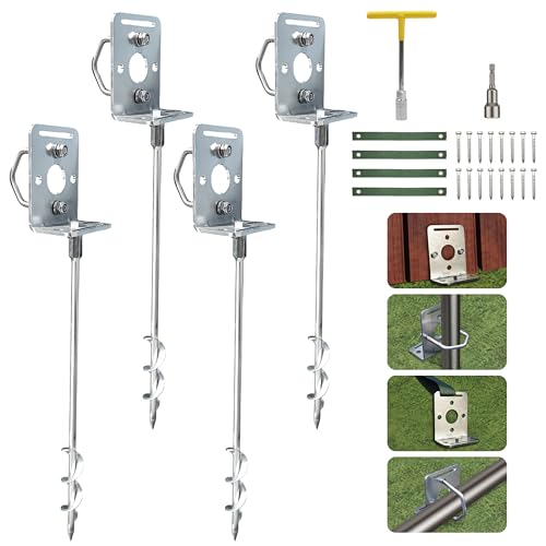 18 Inch Screw-In Ground Anchors with L Brackets - Heavy Duty Outdoor Stakes Kit