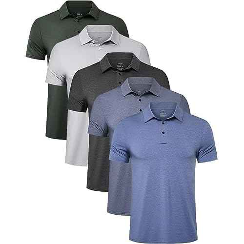 TELALEO 4/5 Pack Mens Polo Shirts Quick Dry Short Sleeve Golf T Shirt Performance Moisture Wicking Casual Workout