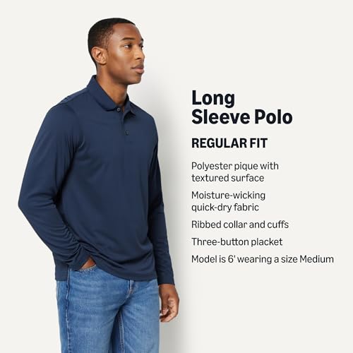 Men's Quick Dry Golf Polo Shirt - Regular Fit, Large, Dark Navy