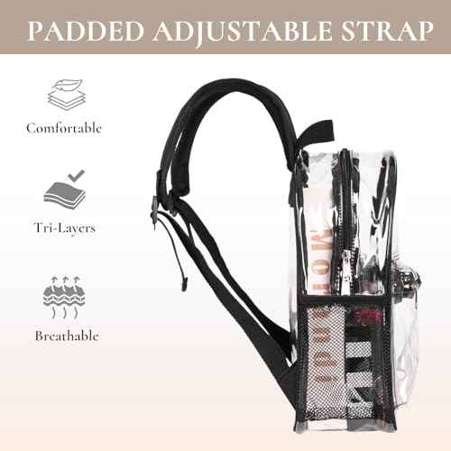 ZENPUNK Clear Backpack for Stadium Approved 12¡¿12¡¿6, See Through Bag, PVC Transparent Backpack for Festival Sport Event Concerts (BLK)