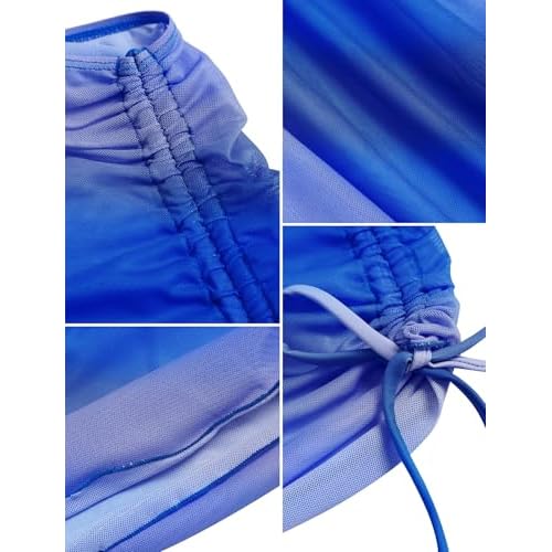 ZAFUL Women's Beach Cover Up Skirt Mesh Sheer Ruched Drawstring Short Swim Skirt Cover Ups for Swimwear