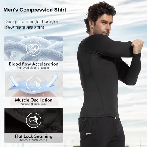 Men's Compression Rash Guard Shirts 4 Pack Long & Short Sleeve Workout Tops - Black & White