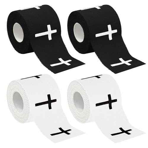 4 Pcs Christian Athletic Tapes Religious Sport Tape with Cross White Black Bible Verse Wrist Tapes Cross Athletic Wrist Tape for Sports Gymnastics Tennis Boxing Athlete First Aid Injury Wrap, 2inx23ft