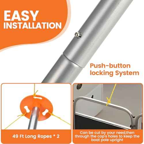 Tuszom Boat Cover Support Pole Systems with Anti-UV PE Ropes & 9" ABS Base, Highly Stable Windproof Support Pole - Adjustbale 1-1/8" in Diameter for V-Hull/Pontoon/Jon Boat Cover (2 Pack)