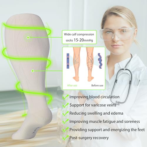 XX-Large Wide Calf Compression Socks for Women & Men 15-20mmHg Support Stockings