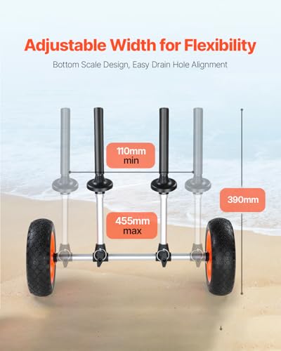 Kayak Cart 280lbs Load Capacity with Solid 10 Inch Tires, Adjustable Width & Foam Protection