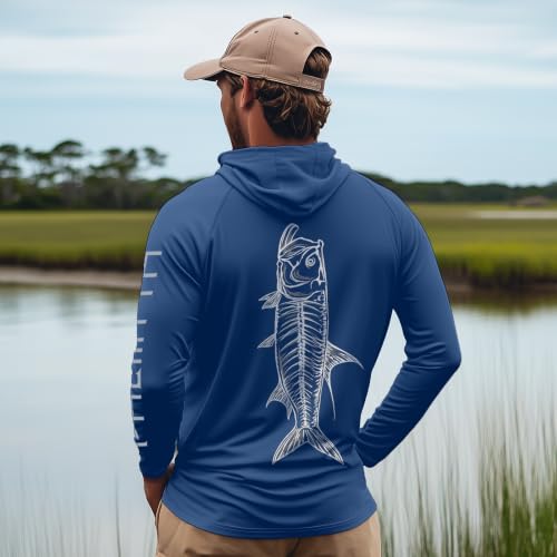 Men's UPF 50+ Long Sleeve Fishing Hoodie Shirt with Neck Gaiter - 3X-Large Navy Tarpon Sketch