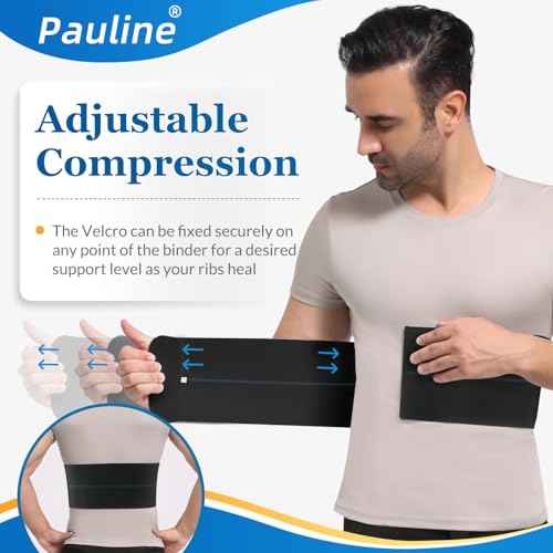 Broken Rib Brace for Men - Compression Chest Binder for Cracked Ribs Support & Chest Pain Relief - Rib Belt for Bruised Rib Cage (Black, Fits 30¡±-45¡±)