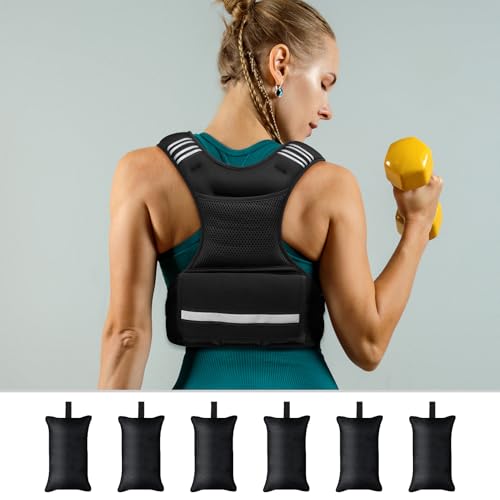 Feyachi Adjustable Weighted Vest - Black 3-12 lbs with Iron Sand Weights