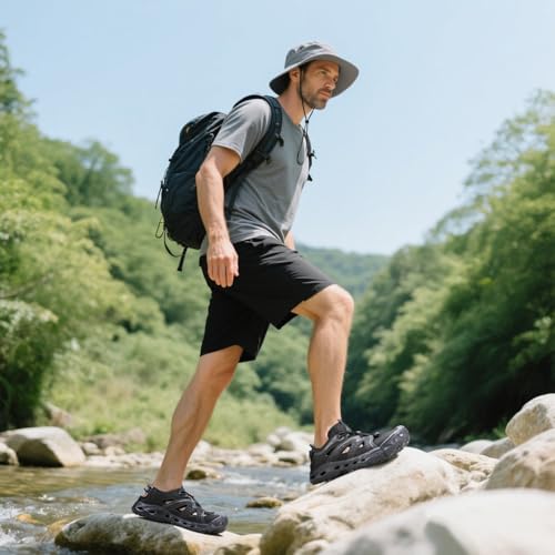HUMTTO Men's Amphibious Closed Toe Hiking Sandals - Black, Size 10