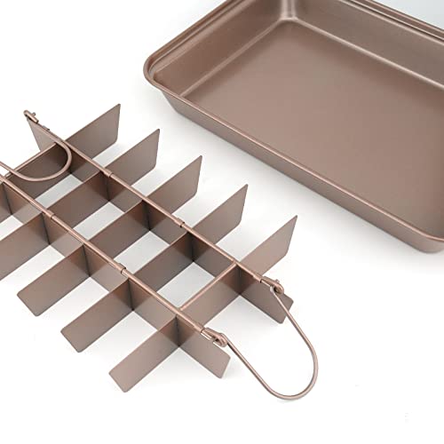 Non-Stick Brownie Pan with Dividers - 18 Slice Carbon Steel Baking Tray for Oven