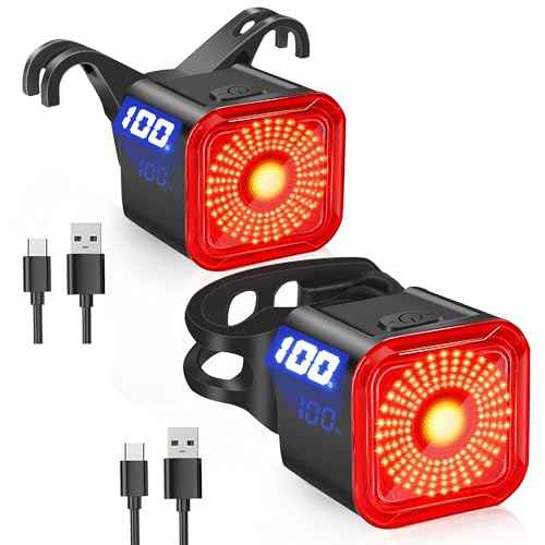 DARKBEAM Bike Tail Light with LED Display Screen, USB-C Rechargeable 6 Light Modes, IP55 Waterproof Bicycle Taillight for Night Riding, Super Bright Rear Bike Light for Road Mountain, 2 Pack