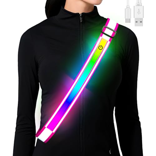 Pink Reflective Sash for Night Walking Safety LED Belt for Men Women