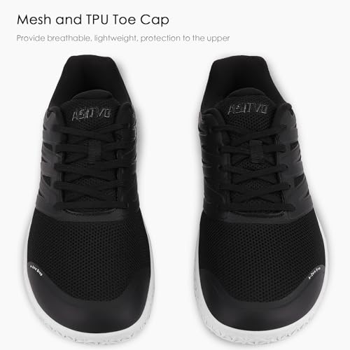 Men's Wide Zero Drop Minimalist Barefoot Sneakers 10.5 Black White
