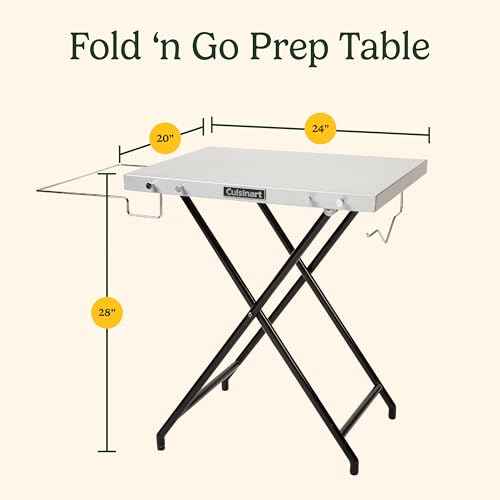 Cuisinart Fold ¡®n Go Prep Table, Portable Folding Table and Grill Stand with Tool hooks, Trash Bag Holder, Paper Towel Rack, 24¡± x 20¡± Steel Food Prep Station Perfect for BBQs, Tailgates and Camping