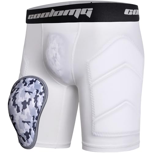 Youth Boys Baseball Sliding Shorts with Cup Pocket - White, Medium