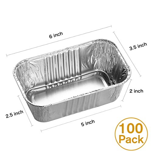Mini Aluminum Loaf Pans 100 Pack - 6 x 3.5 x 2 Inch Disposable Baking Molds - Perfect for Bread Cake and Holiday Treats